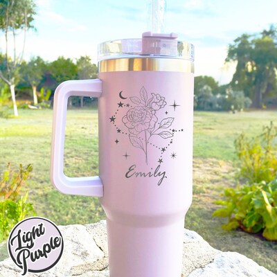 Personalized Tumbler Name Birth Flower, Birth Flower Engraved Tumbler, Zodiac Signs Tumblers, 40oz Tumbler With Handle, Birthday Day Engrave - image5